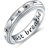 Just Breathe Spinner Ring for Women Girls 925 Sterling Silver Dandelion Fidget Rings for Anxiety Stress Relieving ADHD Autism Rings Inspirational Boho Band Ring