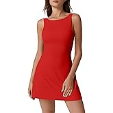 QINSEN Womens Open Back Tennis Dress Sleeveless Built in Shorts Golf Athletic Dress with Pockets