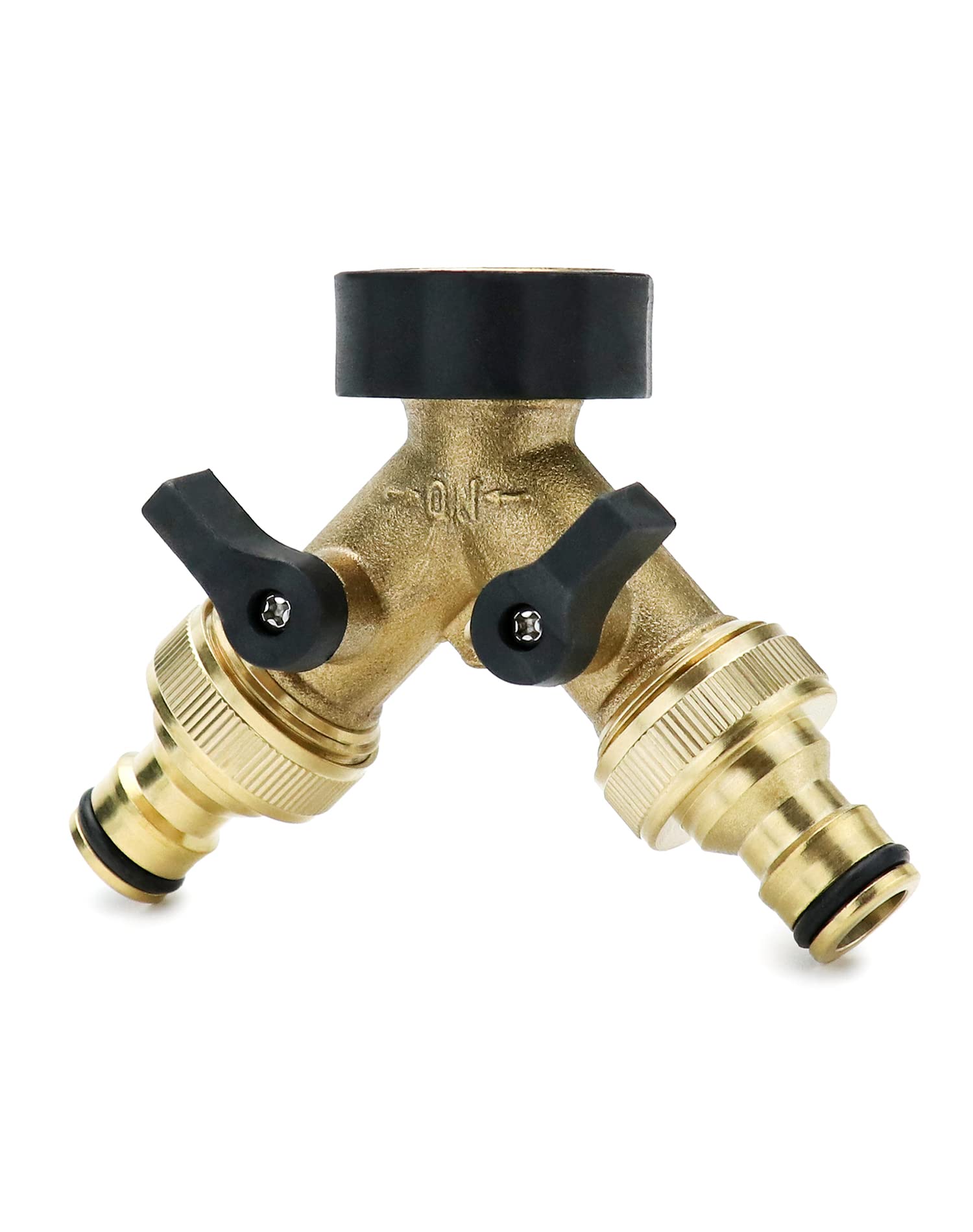 QWORK® 2 Way Garden Hose Diverter, Y Splitter, 3/4" Diverter Y Diverter Brass with Shut-Off Valves On Each Side and Two Quick Connectors