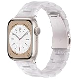 V-MORO Resin Bands Compatible with Apple Watch Bands Lightweight Fashion Strap 45mm/46mm Series 11/10/9/8 Lightweight Band with Starlight Buckle for iwatch Series 7/SE/6/5/4/3/2/1(Pearl white,42/44/45/46/49mm)