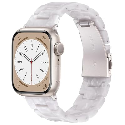V-MORO Resin Bands Compatible with Apple Watch Bands Lightweight Fashion Strap 45mm/46mm Series 11/10/9/8 Lightweight Band with Starlight Buckle for iwatch Series 7/SE/6/5/4/3/2/1(Pearl white,42/44/45/46/49mm)