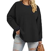 VISLILY Womens-Plus-Size-Sweatshirts Trendy Color Block Casual Long Sleeve Tops Waffle Knit Oversized Shirts Loose Fit Tunics
