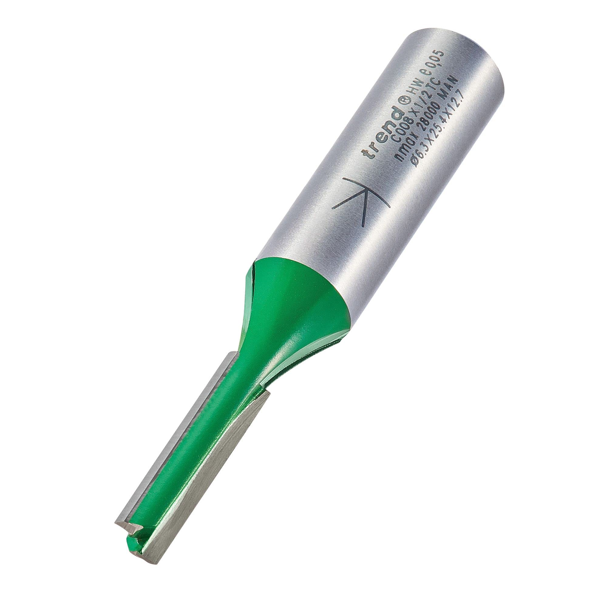 Trend CraftPro Straight Two Flute Router Cutter Bit, 1/2 Inch Shank, 6.3mm Cut Diameter & 25.4mm Cut Length, Tungsten Carbide Tipped, C008X1/2TC โ image 1