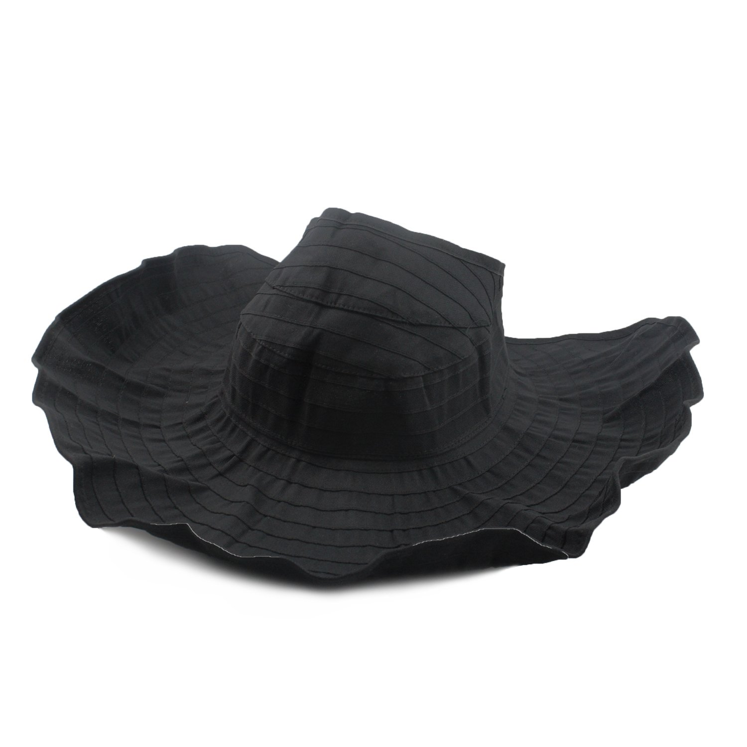 Womens Sun Hat SunJolly Portable Summer Wide Brim UV Protection Floppy Foldable Roll Up Beach Hat and 2PCS Parent-Child Hat for Travel (Women, Black)