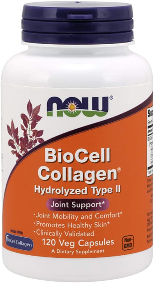 NOW Supplements, BioCell Collagen® Hydrolyzed Type II, Clinically Validated, 120 Veg Capsules
