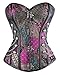 Charmian Women's Steampunk Gothic Spiral Steel Boned Brocade Waist Cincher Overbust Corset with Chains Purple Small