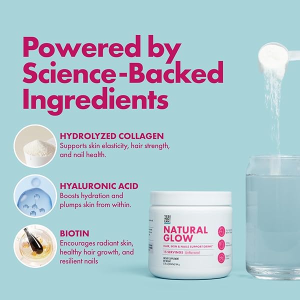 YES YOU CAN! NATURAL GLOW BEAUTY COLLAGEN POWDER – 10G HYDROLYZED COLLAGEN WITH BIOTIN, HYALURONIC ACID, VITAMINS C & E – SKIN, HAIR & NAIL SUPPORT – 15 SERVINGS (UNFLAVORED)