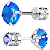 VOLUKA Cubic Zirconia Stainless Steel Screw Earrings - Titanium Screw Back Earrings 20G Pure Titanium Earpost - Hypoallergenic for Women Men Trendy Cartilage Stud Earrings