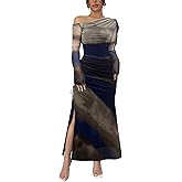 Milumia Women's Tie Dye Off Shoulder Long Sleeve Dress Split Thigh Cocktail Maxi Dresses