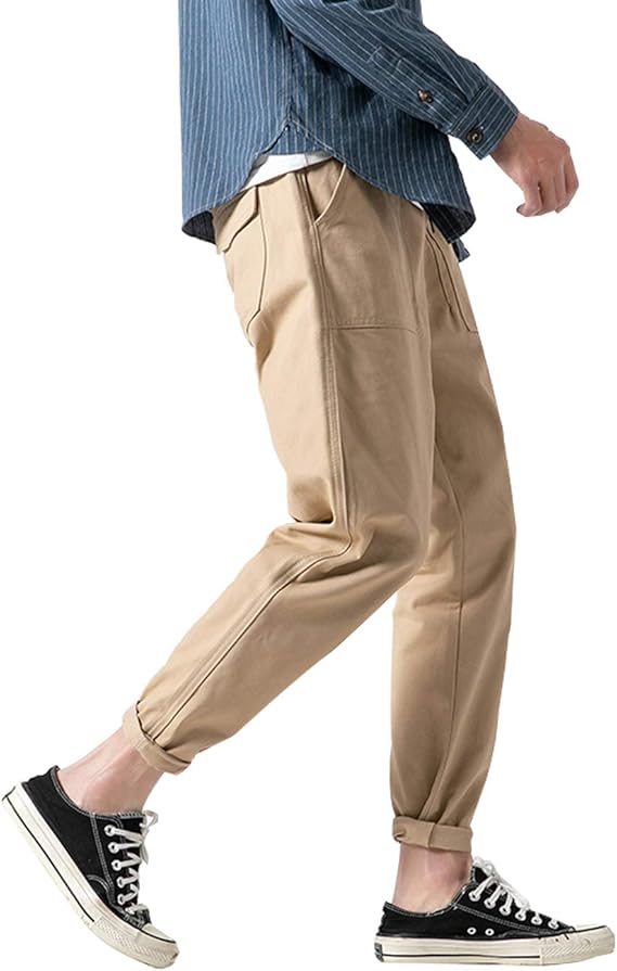 Amazon Aliux チノパン メンズ ズボン カジュアル スキニー ストレッチパンツ ファッション ロングパンツ 春夏秋 九分丈 美脚 綿 弾性ウエスト男のズボン ロングパンツ 通販