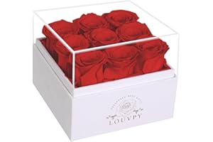 LOUVPY 9 Red Ideas for Her - Forever Flowers Roses in Acrylic Box - Preserved Rose Gift - Fresh Flowers Bouquet for Delivery Prime - Birthday Gifts for Women