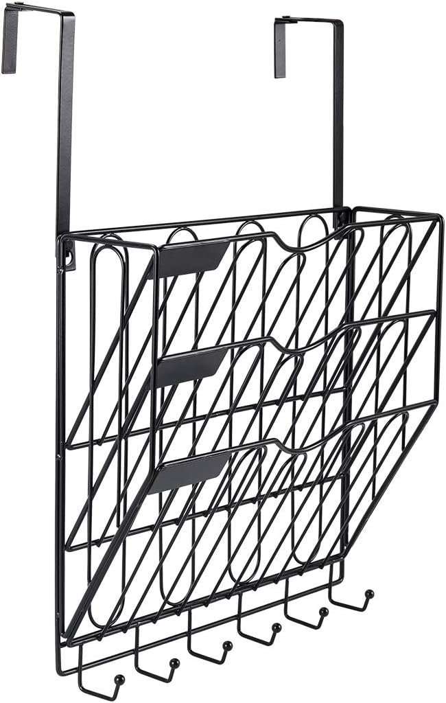 Wall File Holder Superbpag Hanging Mail Sorter Organizer 3-Tier Metal Wall Mount Magazine Literature Rack with Key Holder, Black : Office Products