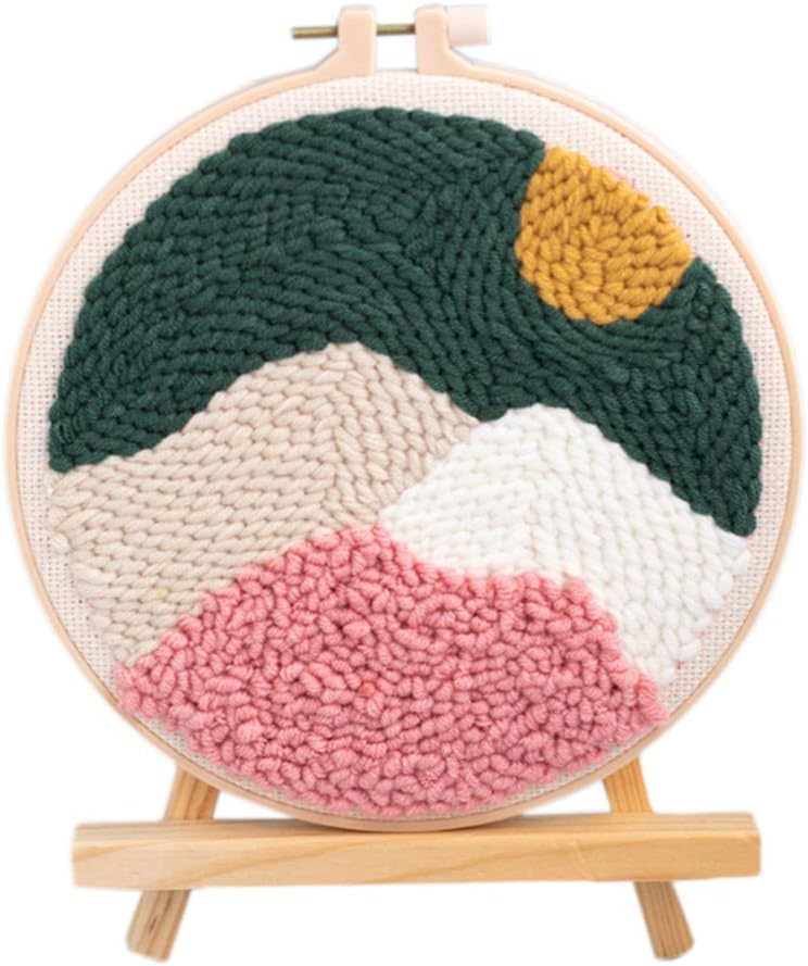Haoun DIY Rug Hooking Kit, Scenery Theme Handcraft Punch Needle Starter Kit Latch Hook Kit Woolen Embroidery Kit with Tools, Embroidery Frame and Triangle Bracket,Craft Gift Wall Home Decor - A