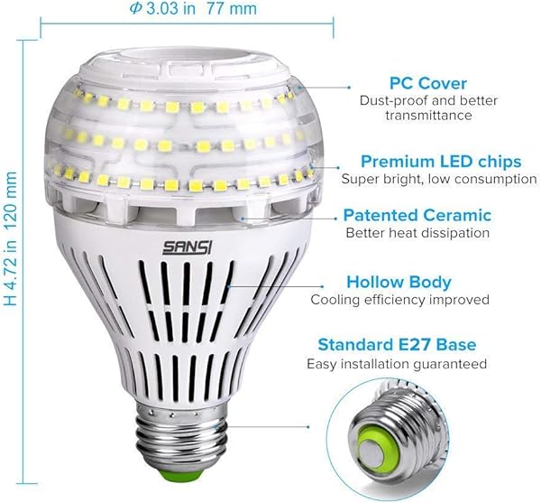 Bombillas LED SANSI 22W equivalentes a 200W bombilla de luz blanca de luz diurna 5000K bombilla de tornillo Edison E27 sper brillante de 3000lm paquete de 2