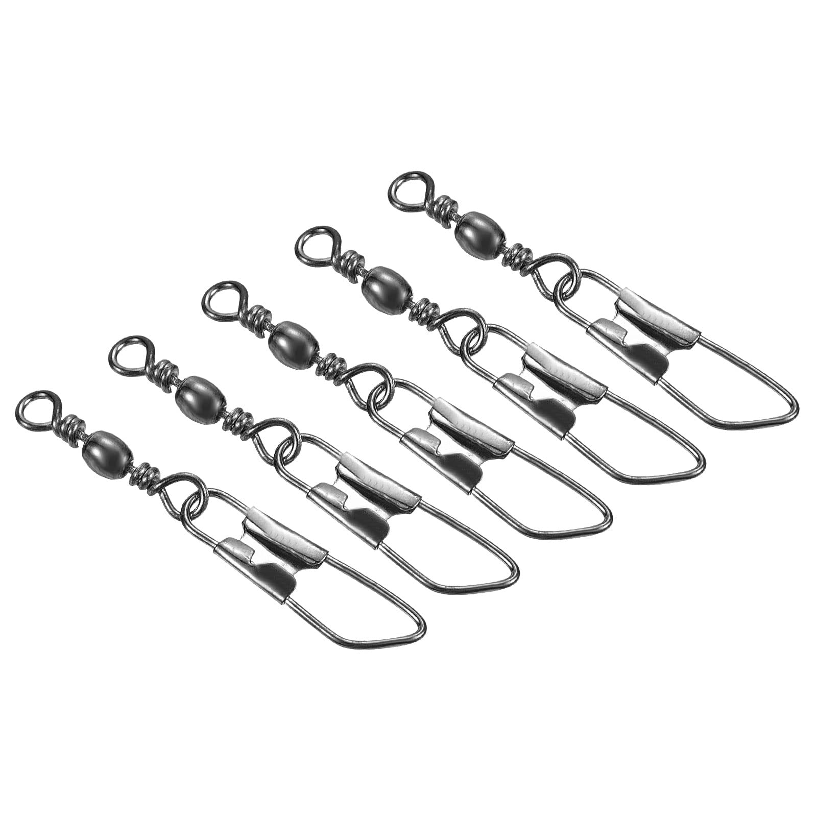 PATIKIL Fishing Barrel Swivel with Safety Snap, 50Pcs 11lb Carbon Steel Solid Ring Terminal Tackle for Saltwater Freshwater Fishing, Black