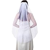 Geyoga Wedding Bridal Veil 1 Tier Pearl Wedding Bridal Tulle Veils White Hair Accessories with Comb