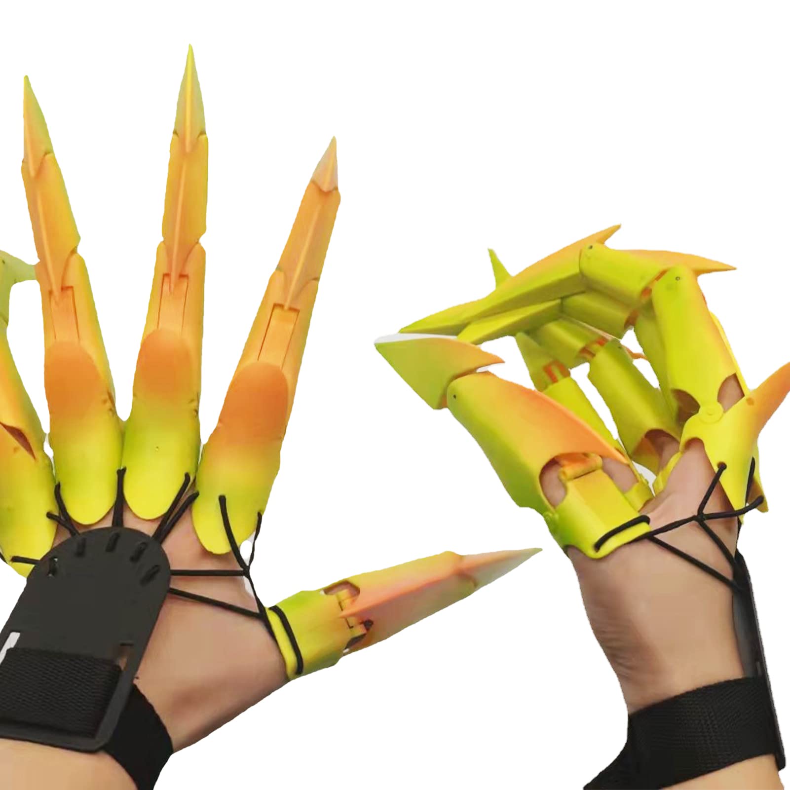 Halloween Joint Finger, Wearable Halloween Skeleton Hands, 3D Printed Finger Extension, Skeleton Finger Gloves, Suitable for All Finger Sizes, Cosplay Props for Masquerade Party (Yellow, Left)