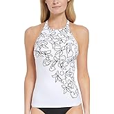 Calvin Klein Womens Printed Criss-Cross Back Tankini Swim Top White M