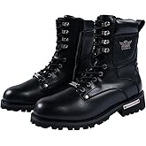 GARGOYLE BELLS Men's Motorcycle Boots PU Leather Combat Boots For Men Biker Boots with Lace-Up And Side Zipper