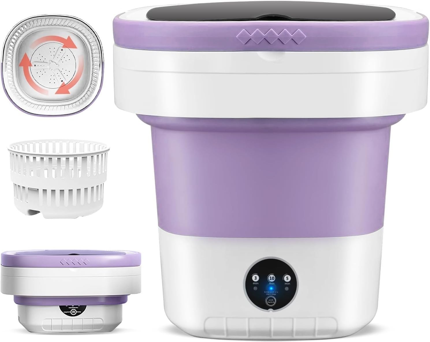 Photo 1 of Portable Electric Foldable Mini Washing Machine 16L – Touch Digital Control for Baby Clothes, Underwear, Camping, RV – Spin Function – Purple