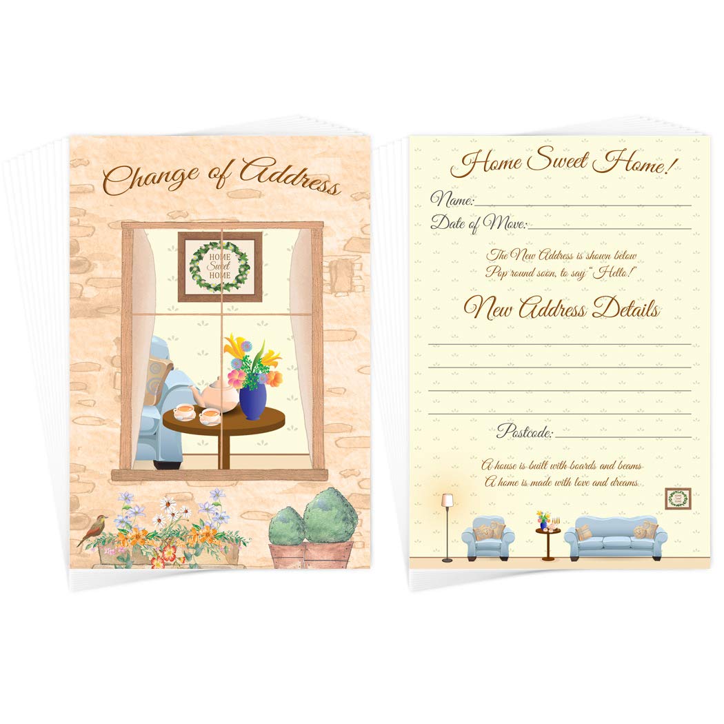 Change of Address Cards - Postcard 20 Bulk Pack + Self-Seal envelopes - Moved Home - Moving House - Announcement Notification - Ready to Write - Blank Lines to Fill on Reverse - Size 105x148mm