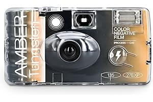 RETO Amber Tungsten 35mm Disposable Film Camera 27exp, Color Negative Film, Focus Free, Easy to Use, Built in Flash, Single Use (Film and Battery Included)