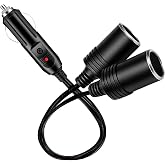 12V Car Cigarette Lighter Splitter, Dual Socket 1 to 2 Adapter, 18AWG Extension Cord with 10A Fuse, Vehicle Charger Power Adapter