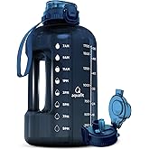 AQUAFIT Half Gallon Water Bottle with Time Marker - Straw & Chug Lid - BPA Free Gym Water Bottle with Straw - Big Gallon Jug (Nebula, 64 oz - 2in1 Lid)