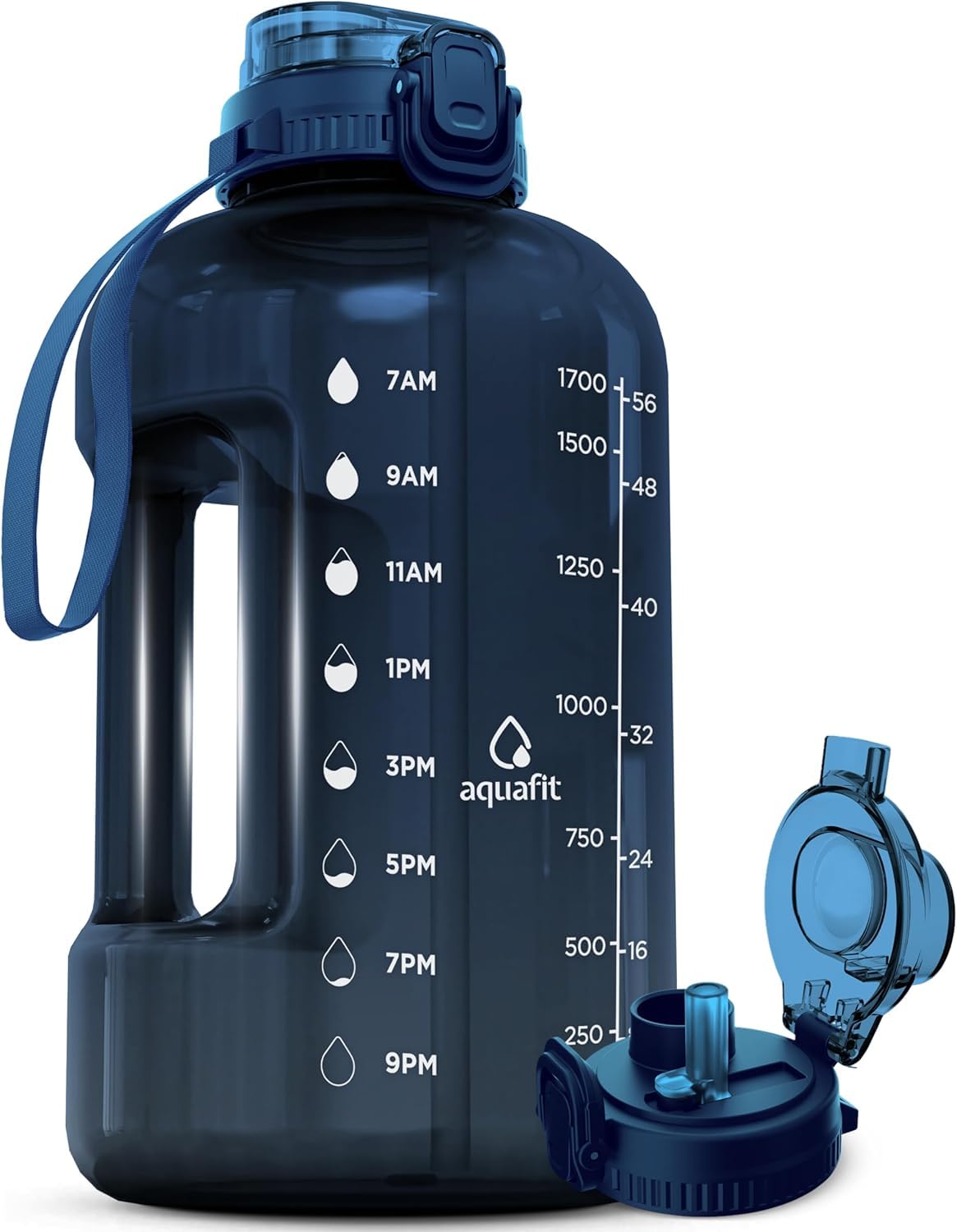 Photo 1 of AQUAFIT Half Gallon Water Bottle with Time Marker - Straw & Chug Lid - BPA Free Gym Water Bottle with Straw - Big Gallon Jug (Nebula, 64 oz - 2in1 Lid)