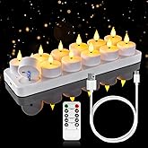 Homemory Rechargeable Tea Lights Flameless Candles with Remote Timer, Battery Operated LED Tealight Candles, USB Candles for Wedding Table Centerpiece Reception Banquet Christmas Halloween, 12-Pack