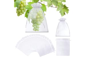 ENNIYU 50 Pcs Fruit Protection Bags, 6x9" White Fruit Netting Bags for Fruit Trees Fruit Cover Mesh Bag with Drawstring, Netting Barrier Bags for Grapes Mango Fruit Trees Veggies Garden