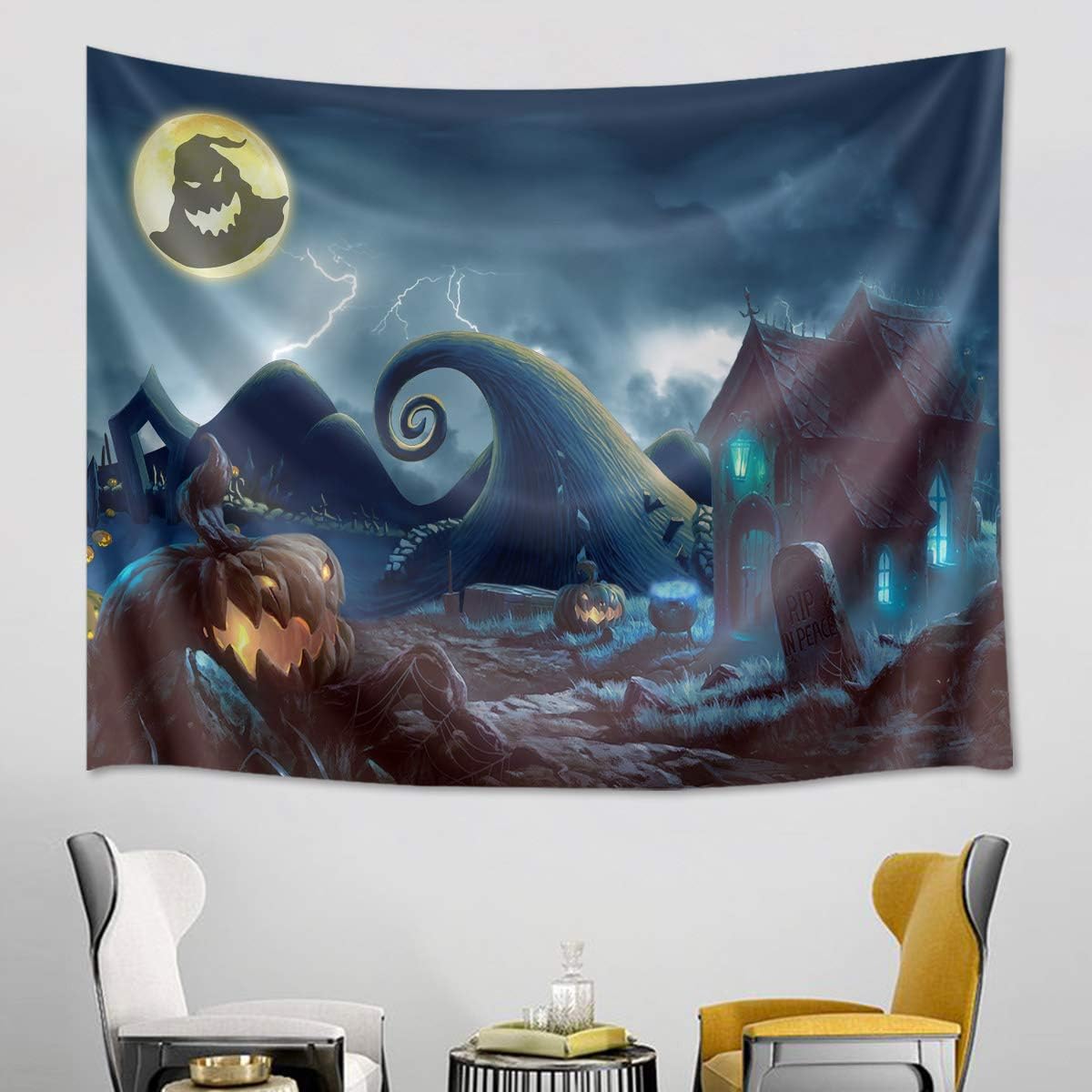 Amazon Co Jp Lb ハロウィン飾り タペストリー ナイトメアー ビフォア クリスマス 別荘 壁掛け 装飾布 おしゃれ 壁飾り インテリア モダン 多機能 布ポスター パーティー お店 部屋 窓 個性ギフト 祝い 0ｘ150cm ホーム キッチン
