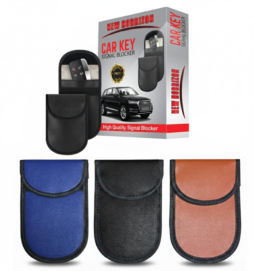 New Horrizon 3-Pack Faraday Pouch For Car keys, Car key Signal Blocker pouch, [LifetimeSupport] RFID Car Key Pouch, Keyless Car Key Signal Blocker Pouch, Anti-Theft Remote Entry-Car Pouch