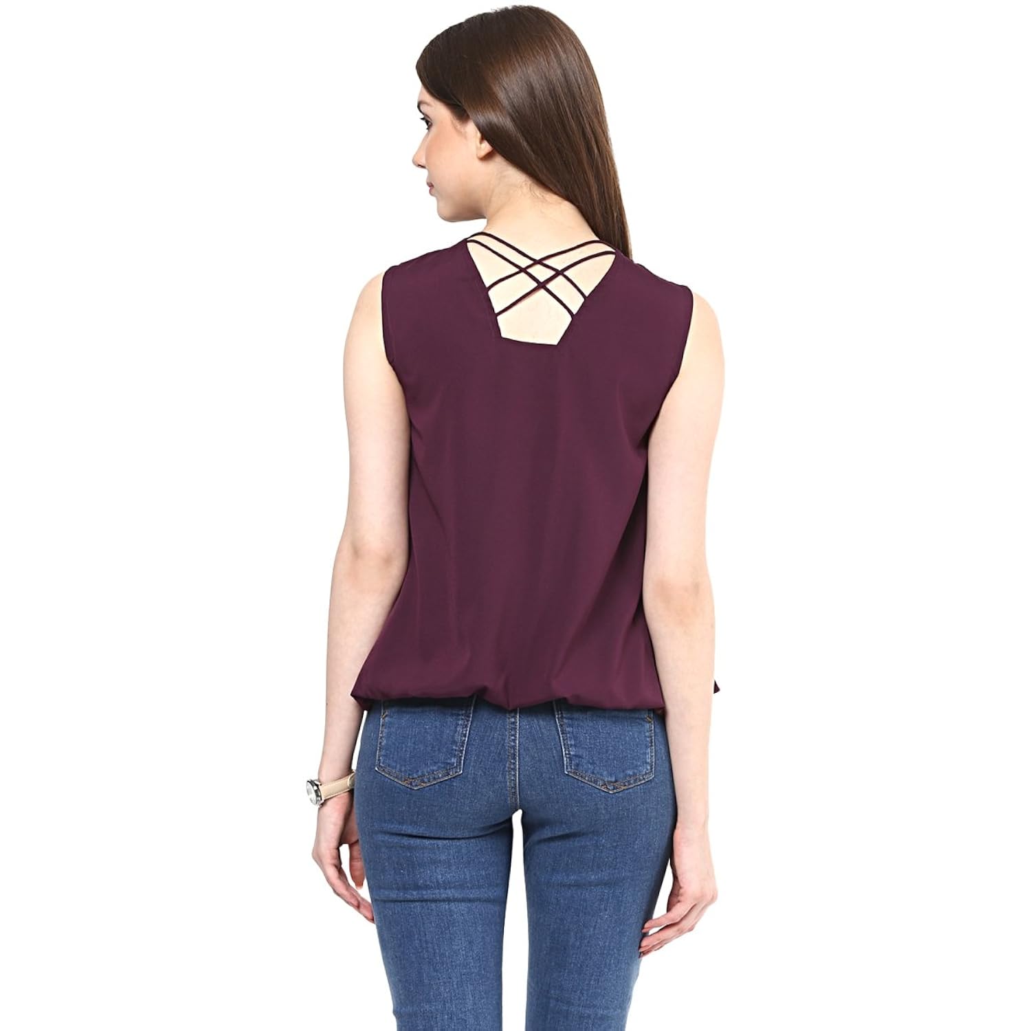 rare women's burgundy georgette blouson top (ep1310)