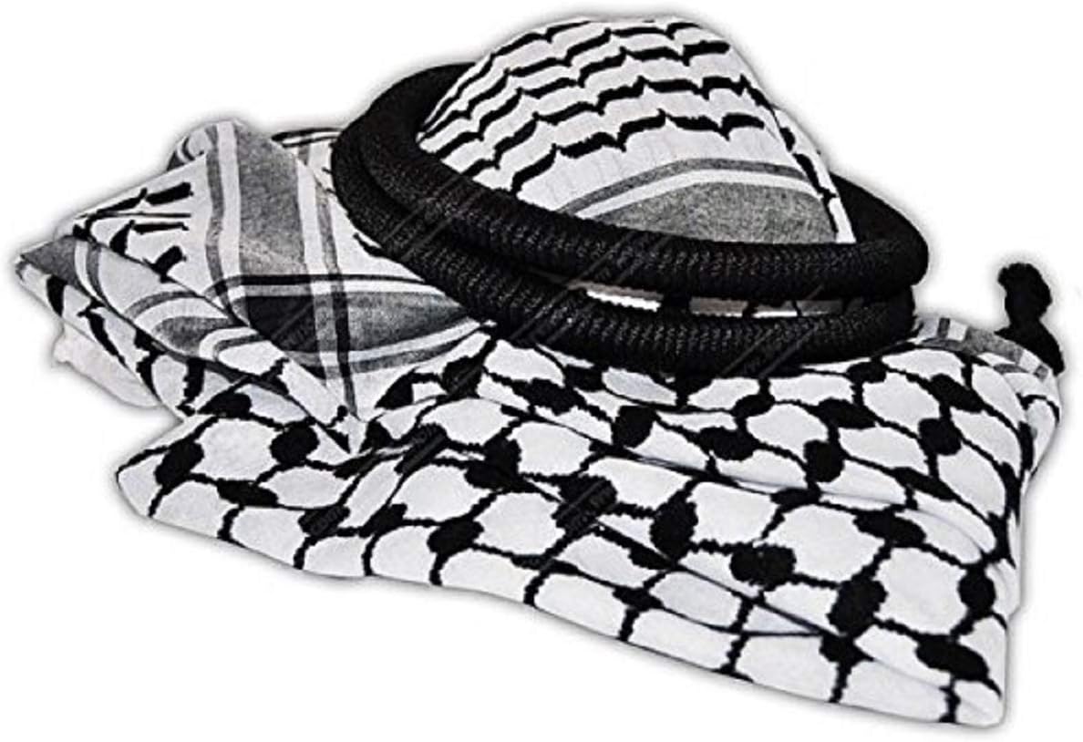 Bethlehem Gifts TMBethlehem Gifts TM Traditional Palestinian Keffiyeh Shemagh Agal Rope from The Middle East (Black Keffiyeh with Agal)