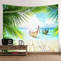 UHUSE Tapestry Wall Hanging, Beach Palm Trees Ocean Boat Blue Sky Summer Tropical, Living Room Bedroom Dorm Decor Tapestries