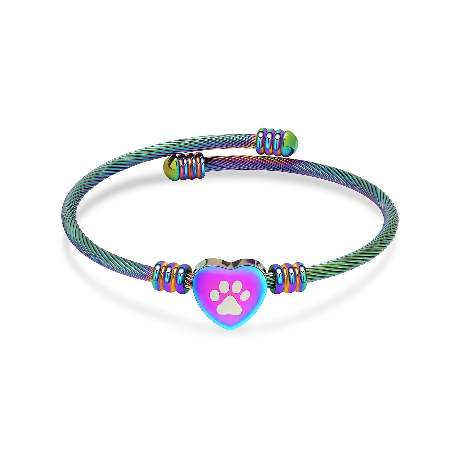 QGJNSGC Cremation Bracelet for Ashes Memorial Jewelry Stainless Steel Pet Paw Heart Shape Urn Pendant Bangle Loved Ones Funeral Ashes Holder Keepsake Gift