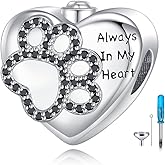 JERWLI Pet Cremation Charm for Ashes 925 Sterling Sliver Paw Print Urn Beads Charm for Bracelets Keepsake Memory Jewelry Gifts for Women