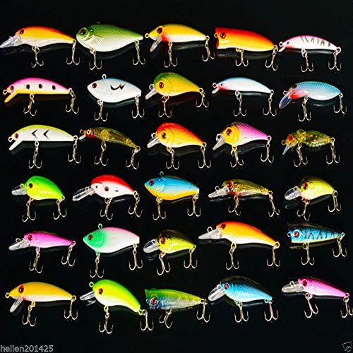 New Lot 30pcs Minnow Fishing Lures Assorted Lure Bass Crank Bait Tackle Hooks