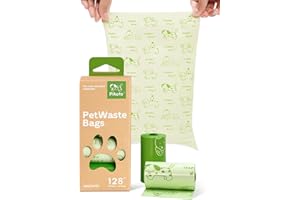 Pikoto Green Dog Poop Bags - 128 Count, 60% Recycled Plastic Unscented Dog Poop Bags - Easy-Peel Sticker, Leak-Proof, Extra Strong & Thick - Perfect for Diapers, Cat Litter (8 Rolls)