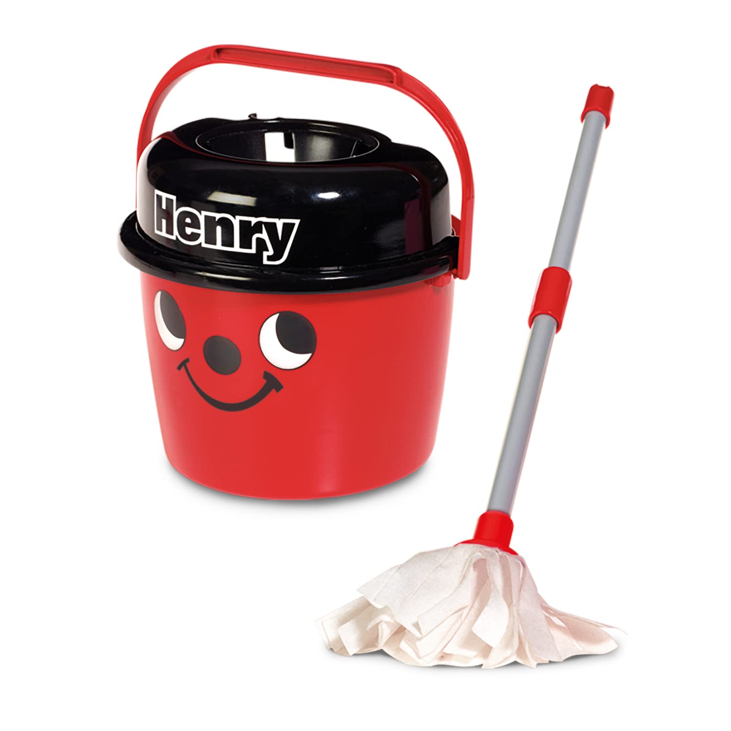 Casdon Henry Mop & Bucket | Branded Toy Cleaning Set For Children Aged 3+ | Features Henry’s Cheeky Face For Lots Of Cleaning Fun! (65650), Red, Kindergrootte