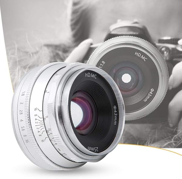 Sxhlseller 25mm Camera Lens Multi LayerF1 8 Coating Mirrorless EF MEOSM Mount Aperture Camera Lens for M2M3M5M6M10M100M50Silver