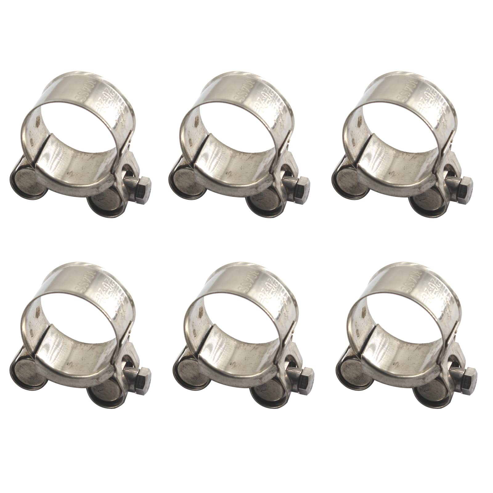 (Pack of 6) Size 20-22mm T-Bolt Hose Clamp 304 Stainless Steel Tube Clamps Pipe Clamp
