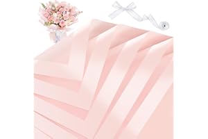 ZORRITA 20 Sheets Flower Bouquet Wrapping Paper, Pearlescent Edge Flower Wrapping Paper and Ribbons Waterproof Floral Paper Wrap for Florist Supplies, 22.8 x 22.8 Inch (Pink)