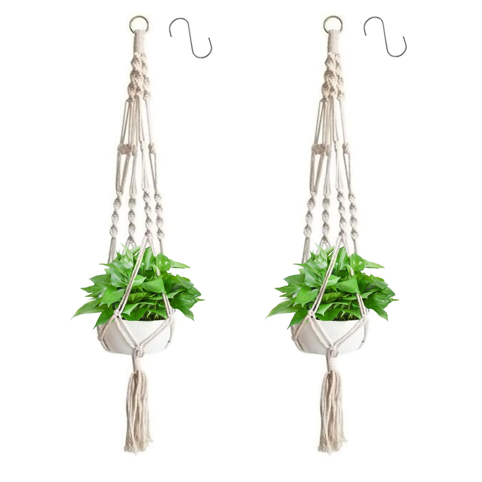 Apstaqeoo 2Pcs Hanging Planters Baskets, Cotton Rope Macrame Plant Hanger Flower Pot Hanging Plants Holder with 2 S Shaped Hook, Wall Hanging Holder for Indoor Outdoor Balcony Garden Home Decor(105cm)
