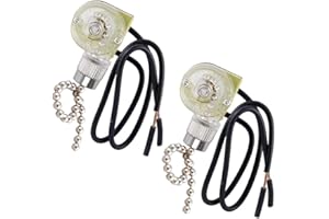 AOPROFREE Ceiling Fan Pull Chain Switch for Fan Light, Zing Ear ZE-109 ON-OFF Pull Chain Lamp Switch with Cord for Ceiling Fan Lights, Lamps, Canopy Lights (Nickel 2 PACK)