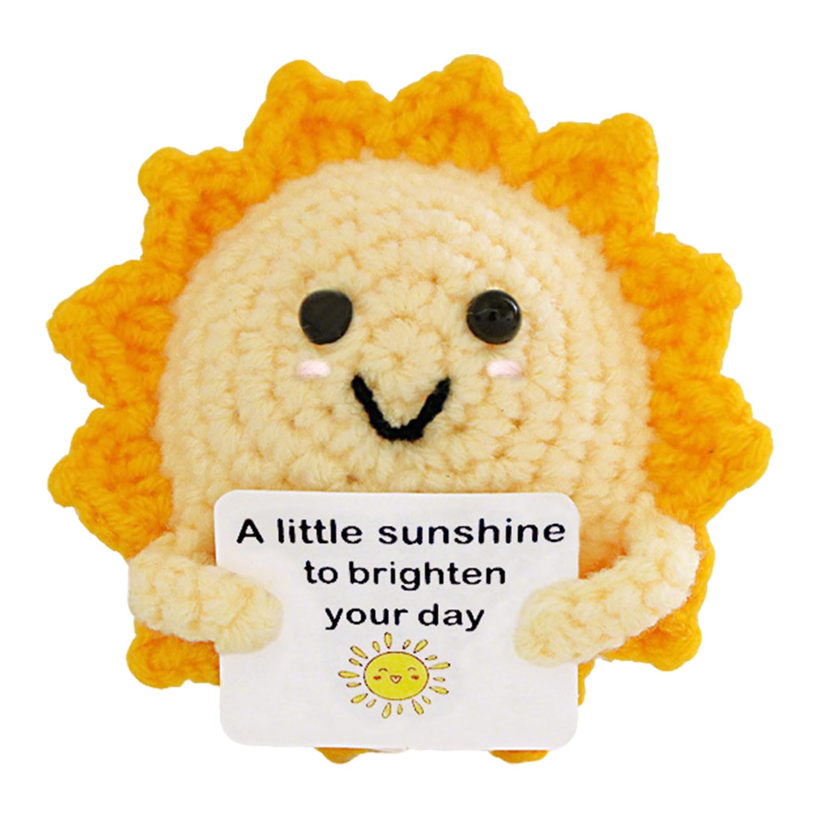 DiiWmme Handmade Emotional Support Crochet Sun Doll with Uplifting Cards, Pawsitive Sunshine Plush for Desk Decor, Encouragement Gift for Women Men, Unique Mental Health Awareness Present