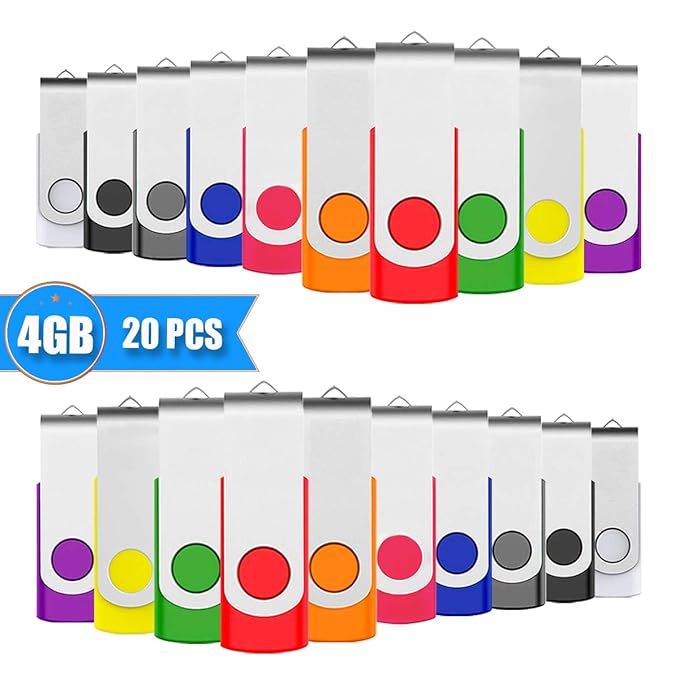 EASTBULL 4GB USB Stick Swivel Flash Memory Drive Flash Drive USB Mmemory Sticks, 20 stück Mehrfarbig
