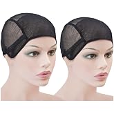 YTBYT 2 Pcs Stretch Wig Caps Mesh Weaving Caps with Adjustable Straps for Making Wigs (Black M)