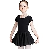 Daydance Skirted Leotards Girls Short Sleeve Leotard Dress for Ballet, Dance